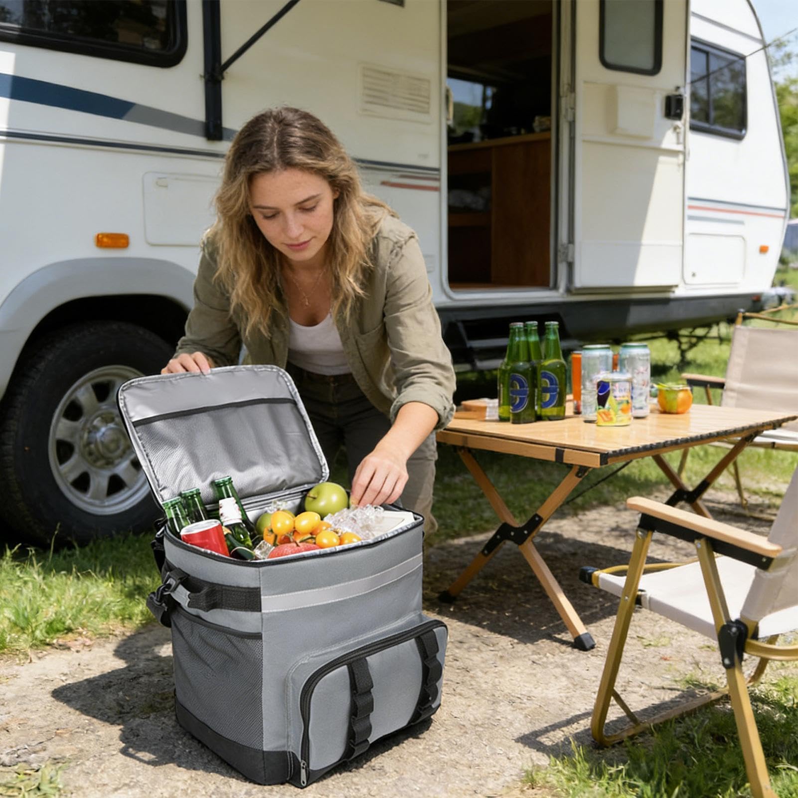 Kühltasche mit Rollen – große wasserdichte 35 l Kühlbox mit Rädern und Griff, tragbare Kühlbox mit Rollen, für Strand, Picknick, Angeln, Reisen