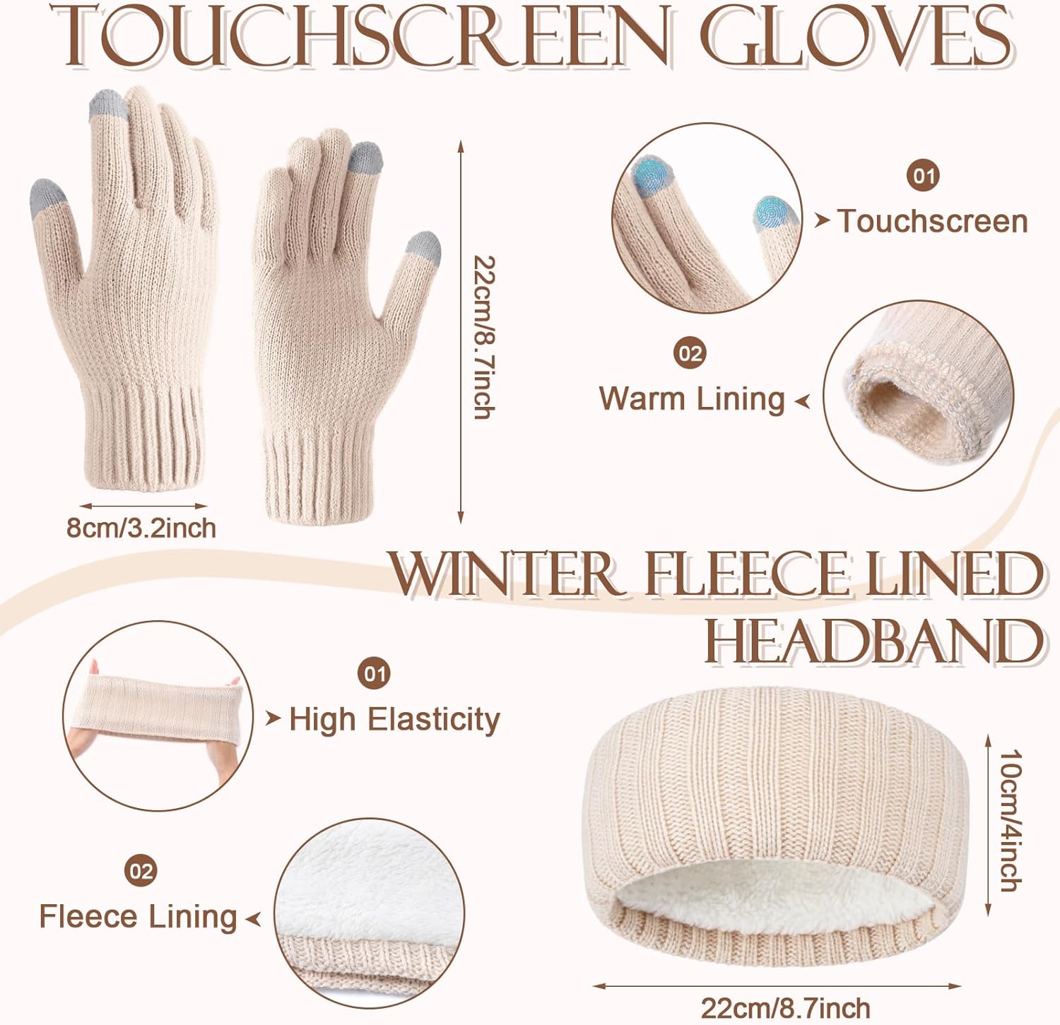 Geyoga 7 Pcs Winter Clothing Cuffed Beanie Hat Long Scarf Touchscreen Gloves Earmuff Socks Scrunchie Hairband for Women Men - Image 4