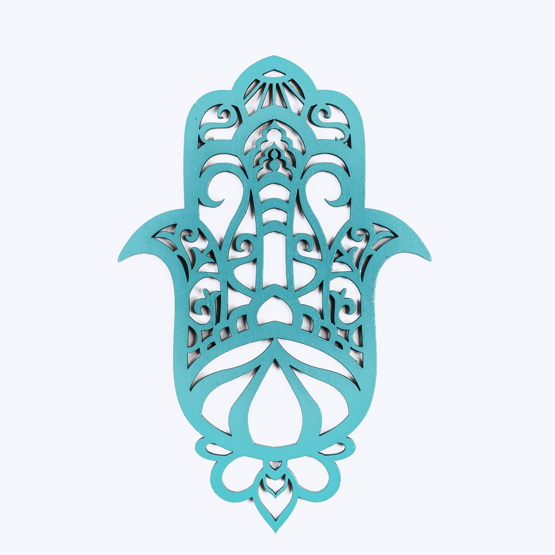 Evil Eye Décor, Turquoise Wood Hamsa Wall Décor, Spiritual Décor, Hand Made Evil Eye Wood Ornament, Evil Eye Gifts, Hamsa Wall Art by Tohar Design, (9.8 inch)