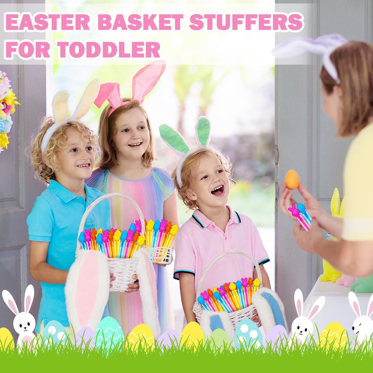 24 Pack Easter Mini Bubbles Wands Party Favors for Kids, Spring Toys Gifts Basket Stuffers for Toddlers, Non Candy Easter Goody Treat Bag Fillers for Boy Girl, Small Trinket Prize for Classroom School