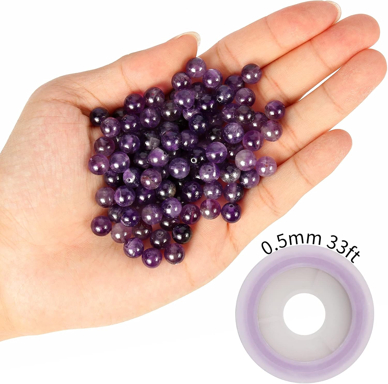 100Pcs 8mm Natural Smooth Amethyst Beads Round Loose Stone Beads for Jewerly Making with Crystal Stretch Cord Amethyst 8mm