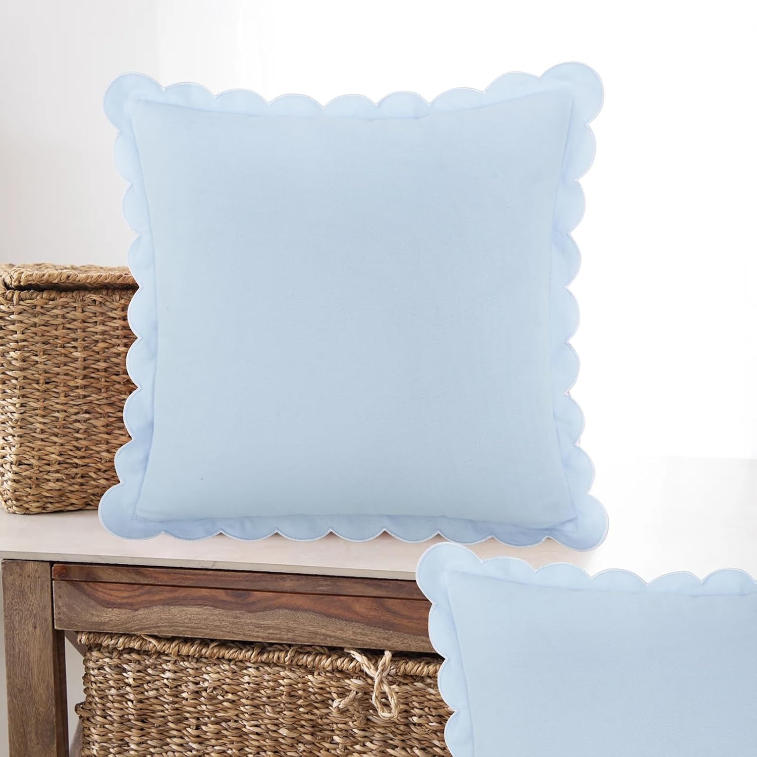 Mrcrypos Blue Scalloped Pillow Covers 18X18 Set of 2 Throw Pillow Covers Scallop Boho Accent Decorative Throw Pillows for Home Living Room Sofa Couch Bed and Outdoor Décor