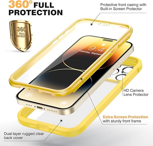 Miniatura 10 de Diaclara - Funda diseñada para iPhone 14 Pro Max, resistente, de cuerpo completo, con protector de pantalla sensible al tacto y antiarañazos + Blanco