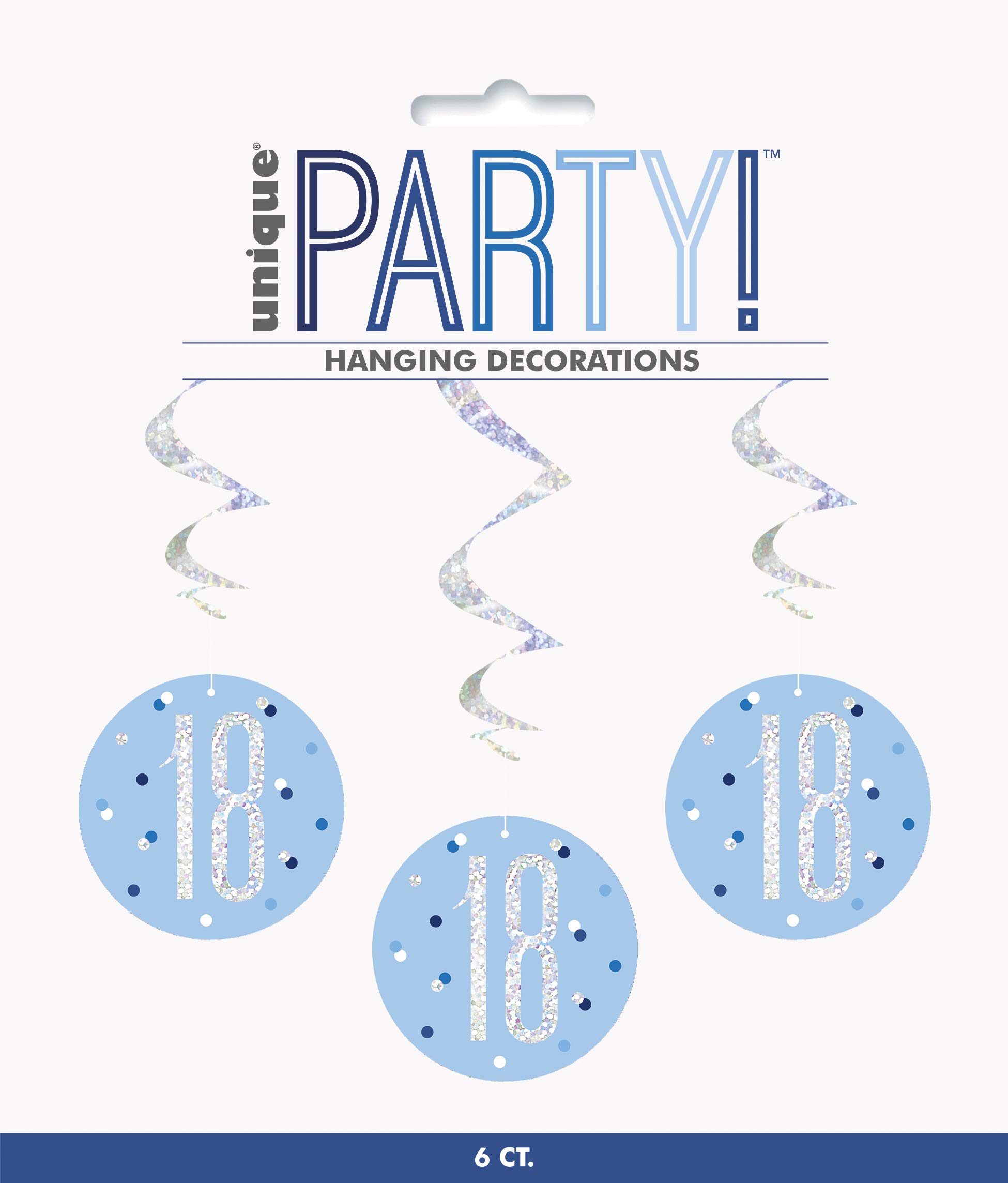 Unique Party 83796 - Hanging Swirl Glitz Blue & Silver 18th Birthday Decorations, Pack of 6