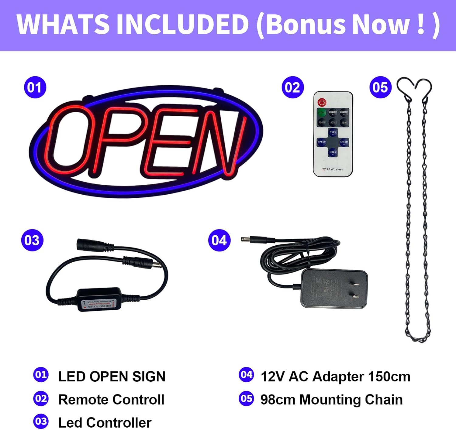 32'' X 15'' ASBAVA Super Bright LED Open Sign Remote Controlled — Dynamic Light Modes Neon Large Open Sign for business - Get Your Business Seen Day or Night (RED and BLUE) - Image 3