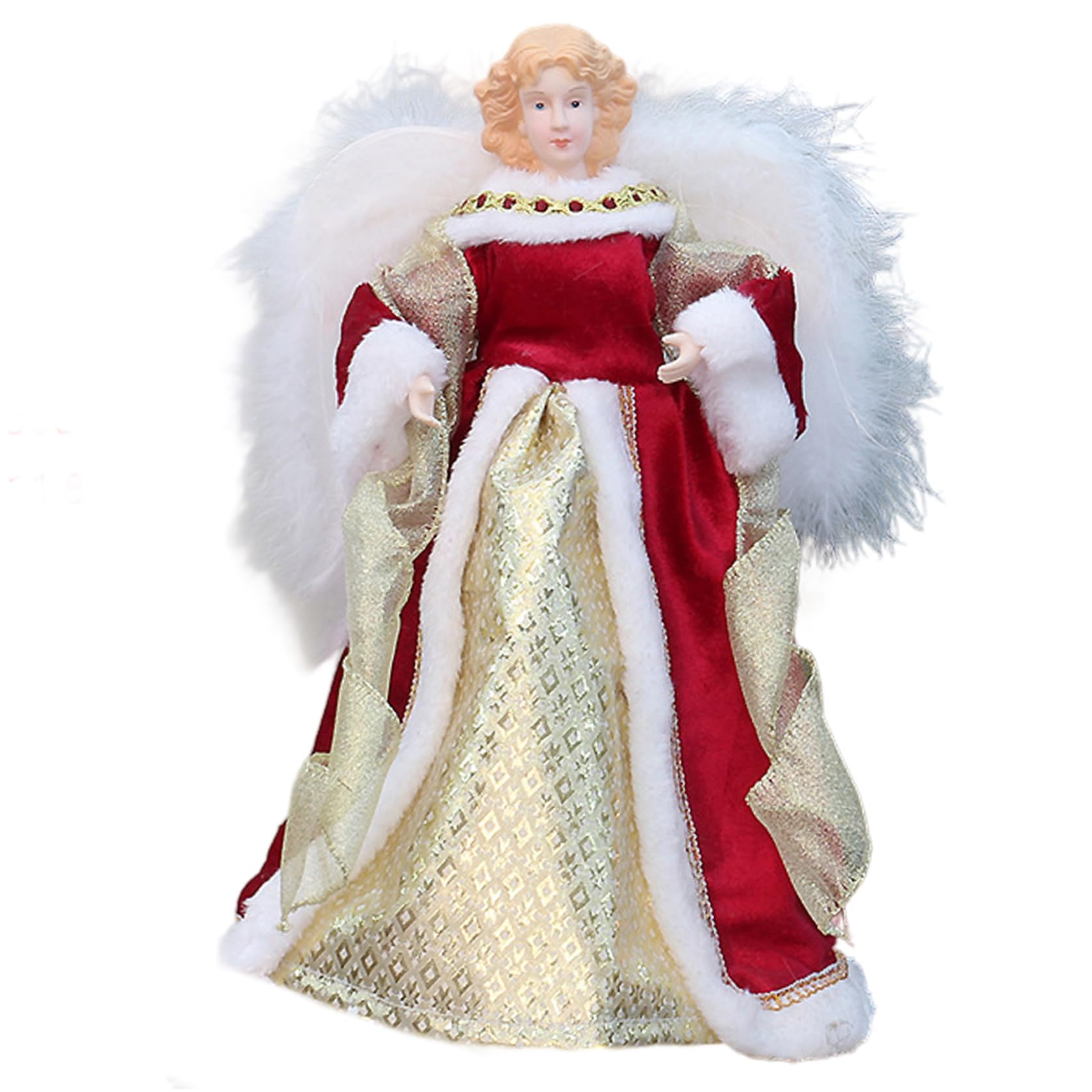Adorno para árbol de Navidad con Forma de ángel, Adorno para árbol de ángel Rojo y Dorado de 11, 8 Pulgadas con ala emplumada para decoración navideña del hogar.