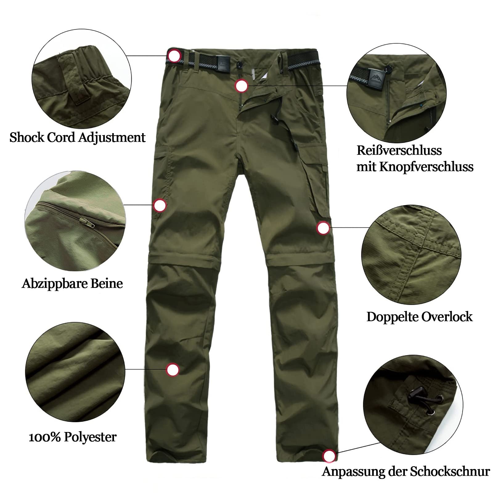 Pantaloni da trekking convertibili da ragazzo, leggeri, ad asciugatura rapida, con cerniera, per bambini e ragazzi, per attività all'aperto, UPF 50+, pantaloni cargo casual