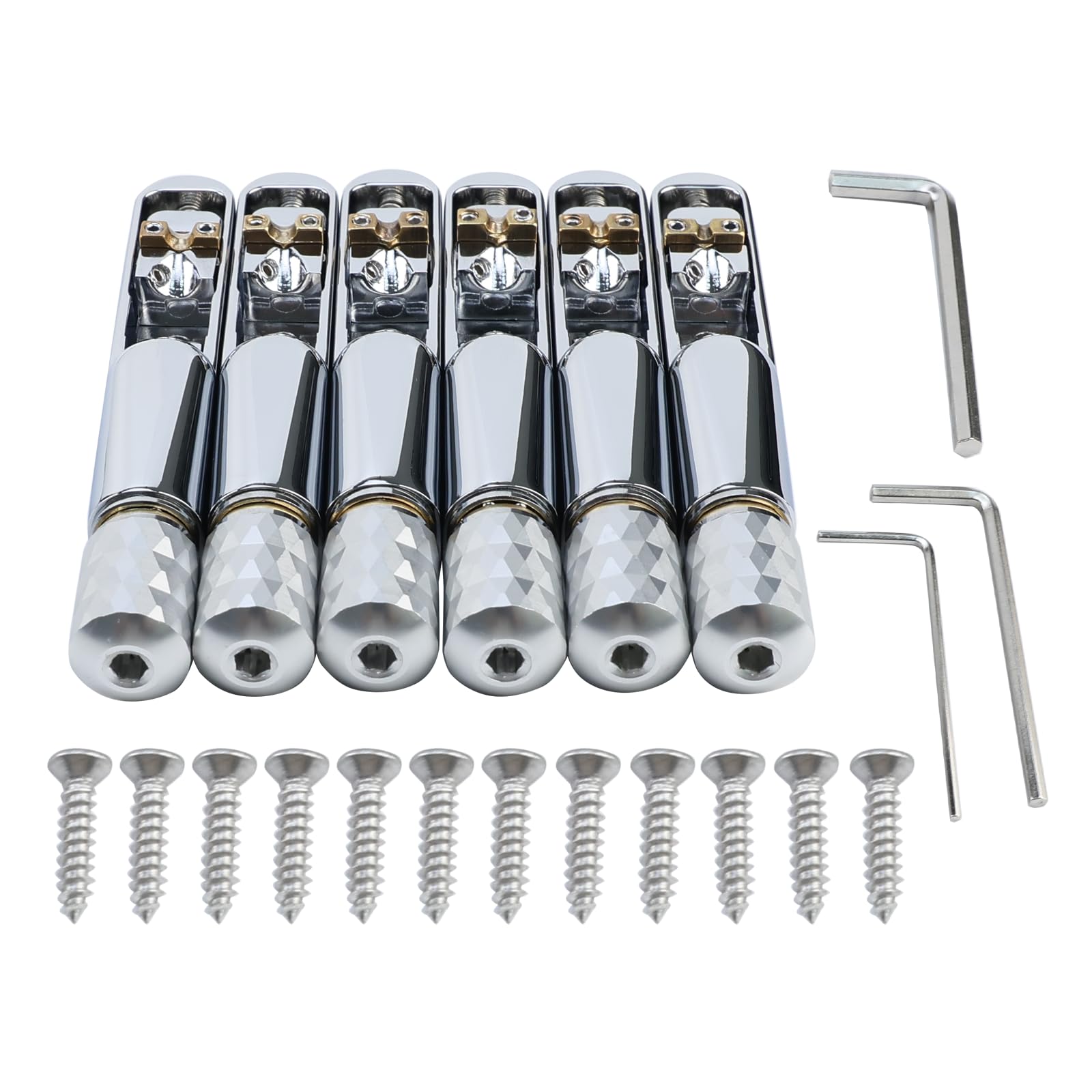OVSAL Pack of 6 Individual Single Tubular Fixed Bridge 6 String Electric Bass Bridge for Headless 6-string Bass Replacement Parts Chrome