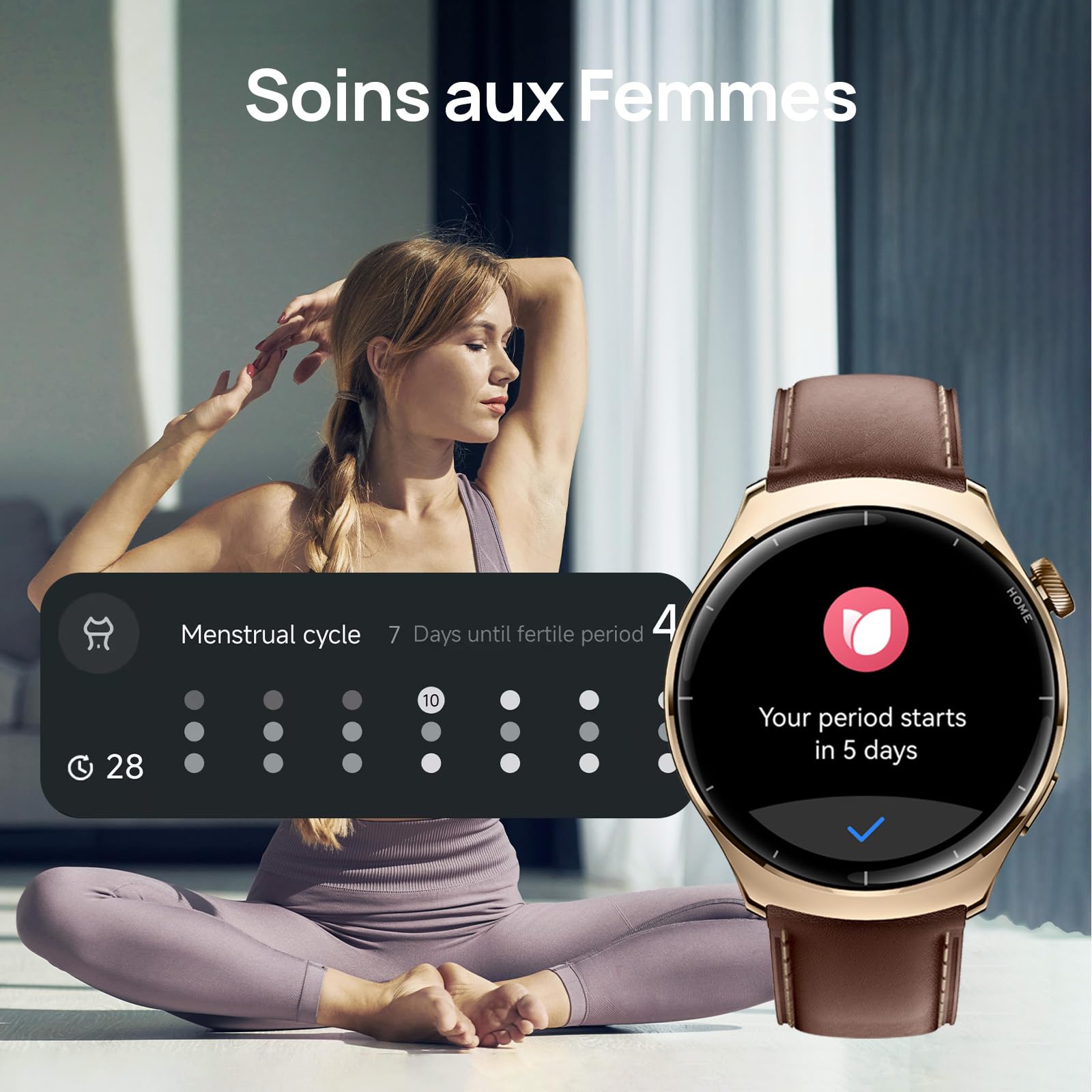 Mibro Lite3 Pro Montre Connectée Femme 45mm, Appels Bluetooth, 5ATM, GPS | Autonomie 15J, avec Suivi Cardio Féquencemètre/Sommeil/SpO2, Bracelet Cuir Élégant, pour iPhone Android Samsung(Or Rose)