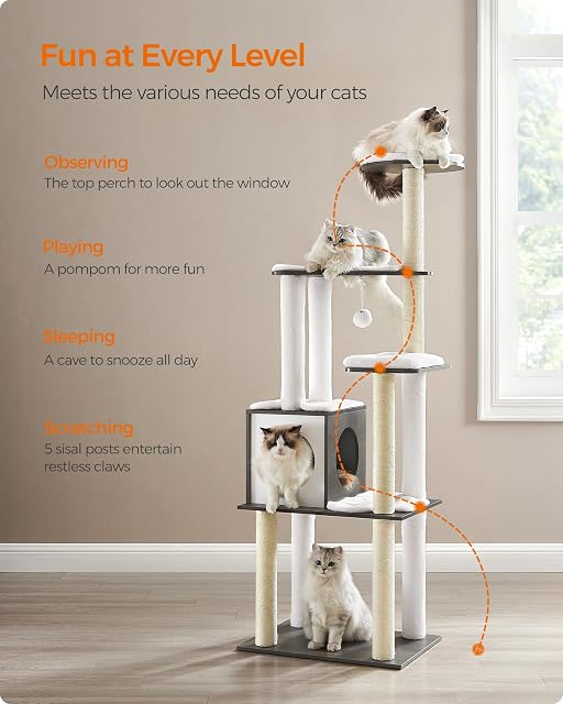 Foto 3 de 8 de Feandrea WoodyWonders - Árbol para gatos, torre moderna para gatos de interior, condominio de varios niveles…