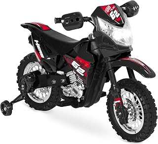 Best Choice Products Kids 6V Ride On Motorcycle w/Treaded Tires, Working Headlights, 2mph Top Speed, Training Wheels, Realistic Sounds, Music, Battery Charger - Black