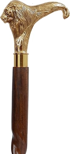 Miniatura 3 de Bastón de inspiración antigua con mango de cabeza de león de latón macizo, bastón de madera hecho a mano para hombres y mujeres