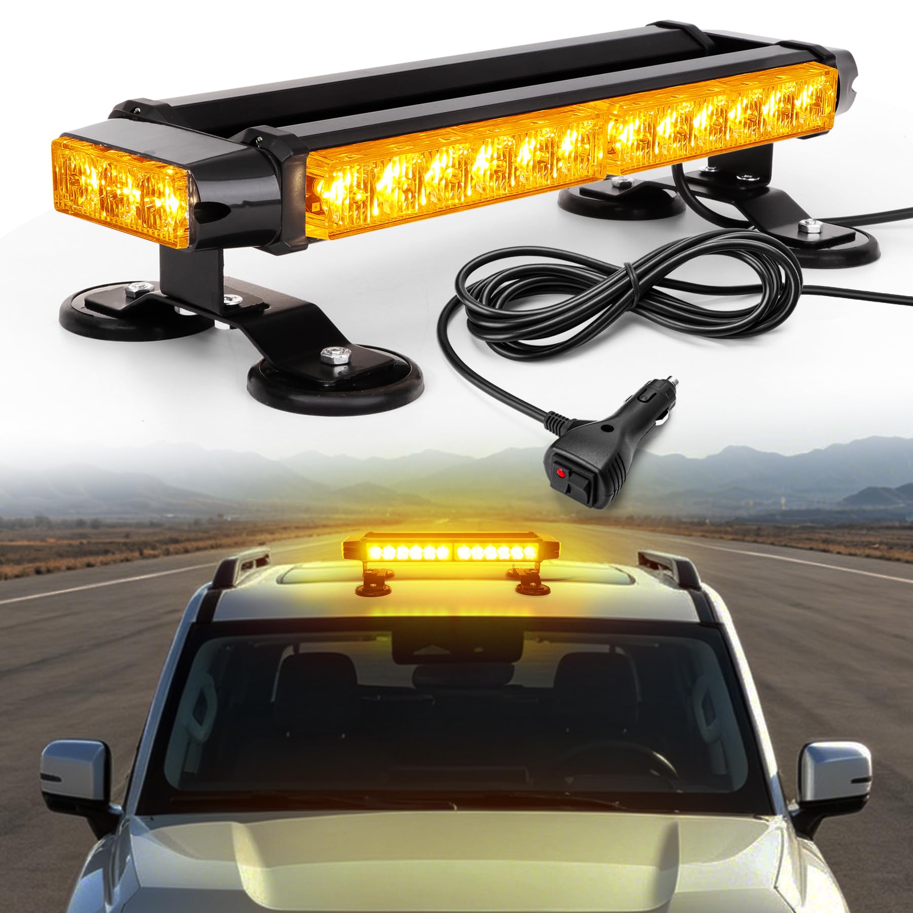 30 LEDs Blinklicht – Wiederherstellungswarnung, Stroboskoplicht, IP65 mit 4 Magnetsockeln, 7 Blitzmustern für 12 V/24 V Notfall für Fahrzeuge, Auto, Anhänger, Dach (bernsteinfarben)