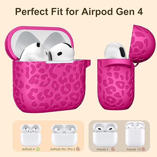Vista 4 de Funda con Grabado de Leopardo para AirPods 4 2024, Funda Protectora de Silicona Suave Compatible con Apple AirPods de 4ª Generación para Mujeres