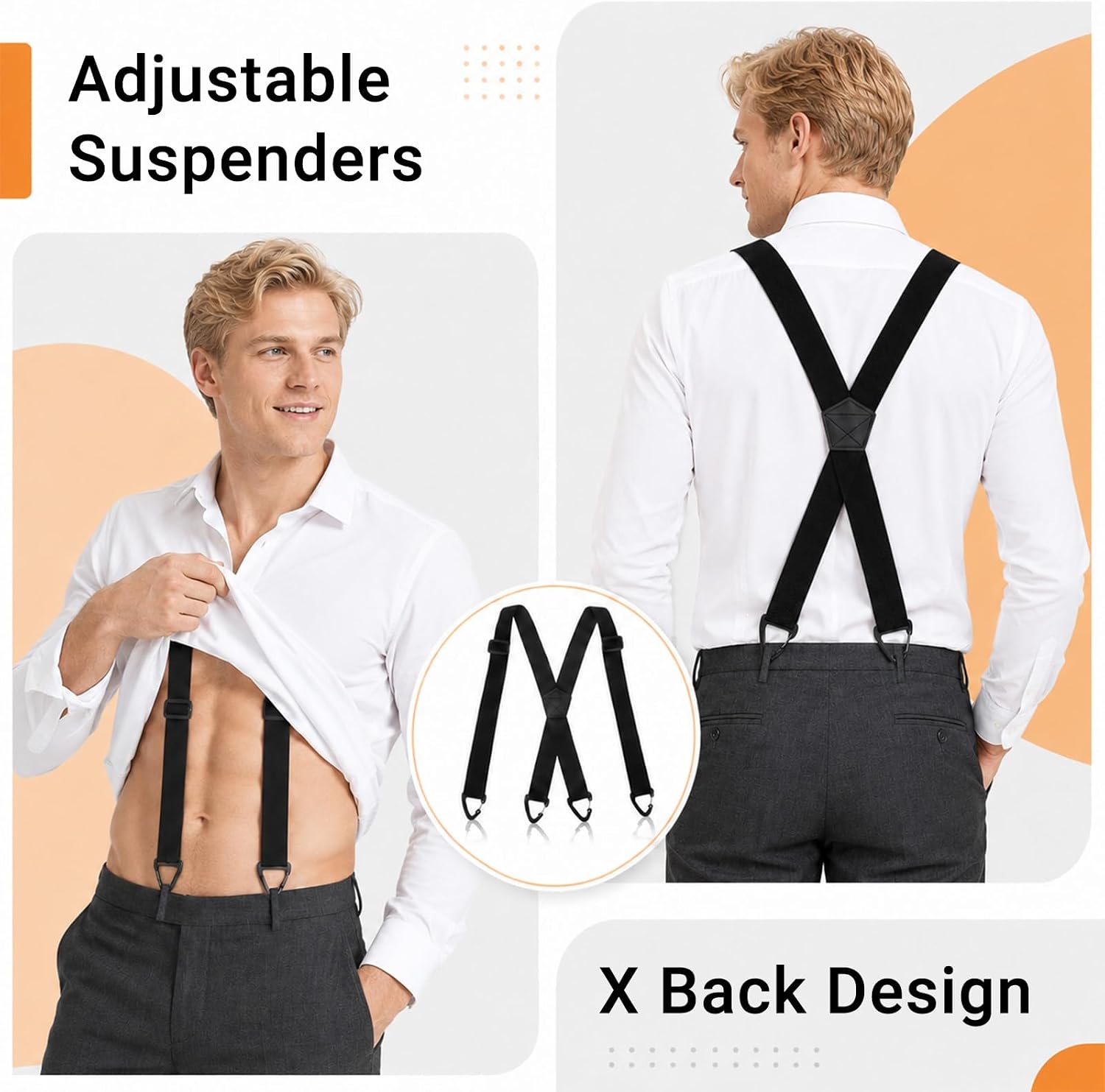 3 Pcs X Back Under Clothing Suspenders for Men X Back Hidden Suspenders, 1.5 Inch Heavy Duty Hiking-Suspenders