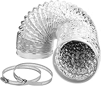 Annatuoli 4 Inch 3FT Flexible Dryer Vent Hose Kit - 6-Ply Aluminum Foil Duct with 2 Clamps for HVAC, Dryers & Exhaust Vents