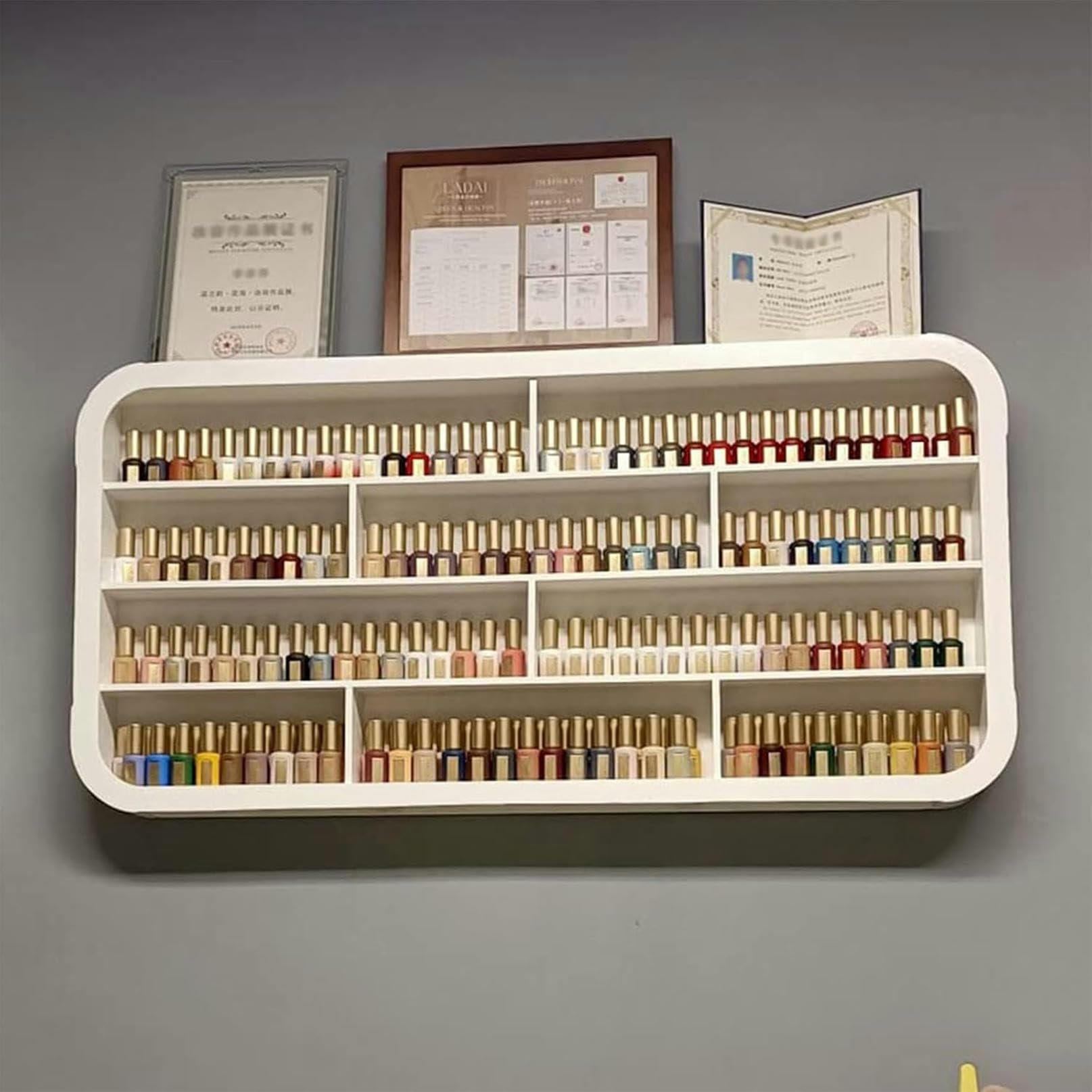 Organizador de esmaltes de uñas para Colgar en la Pared, estantes flotantes para salón de Belleza y manicura, Expositor de esmaltes de uñas de Madera y perfumista (A)