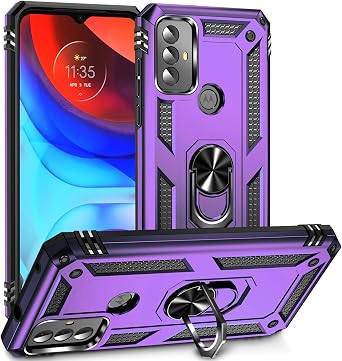 Military Grade Drop Impact for Motorola Moto G Play 2023 Case 360 Metal Rotating Ring Kickstand Holder Armor Heavy Duty Shockproof Case for Moto G Play 2023 Phone Case Purple