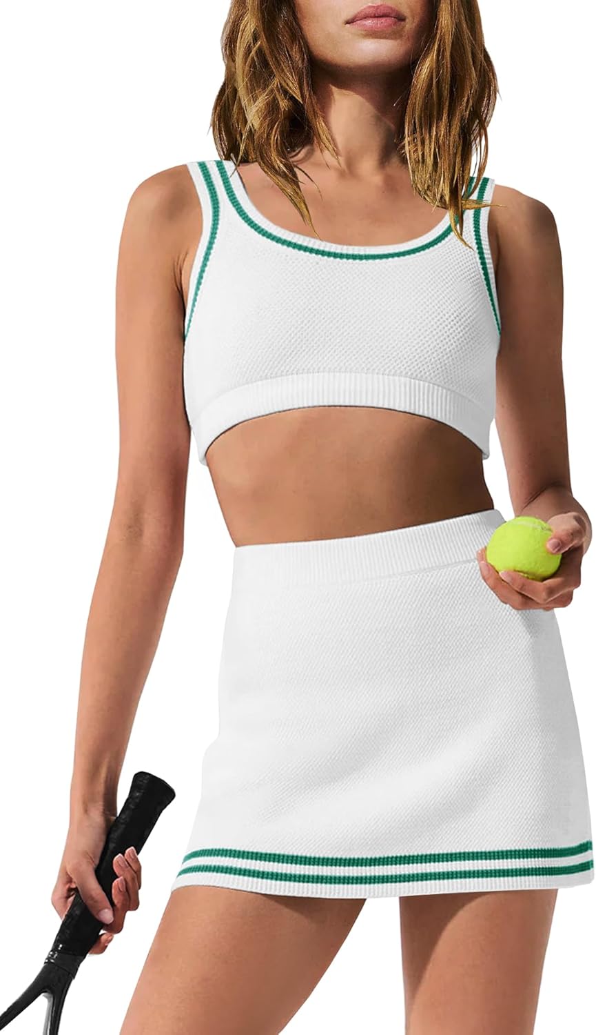 SENSERISE Womens Workout Sets Tennis Dress Built in Shorts Tank Top and Skort Set with Pocket Gym Yoga Outfits