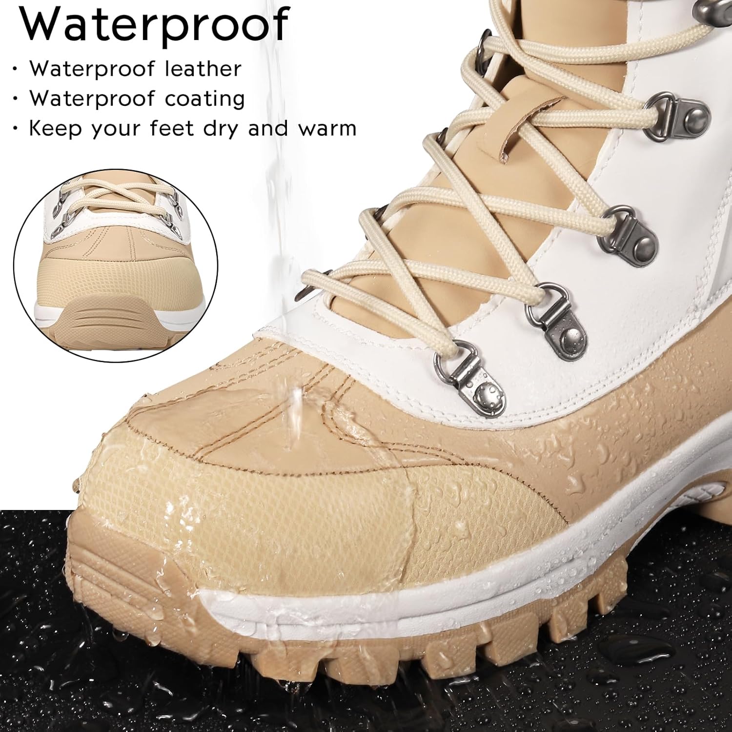 Women's Waterproof Winter Snow Boots丨Warm Faux Fur Lined Insulated Lightweight Non-Slip Lace-Up Mid-Calf Booties