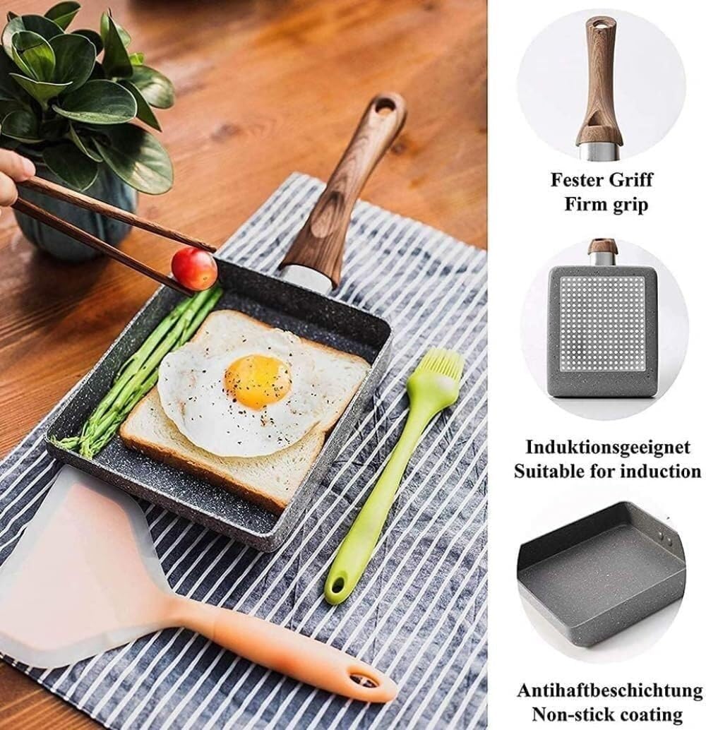 Non-Stick Square Omelette Pan, Portable Small Frying Pan for Eggs, Pancakes, Crepes, Gas Induction Stoves