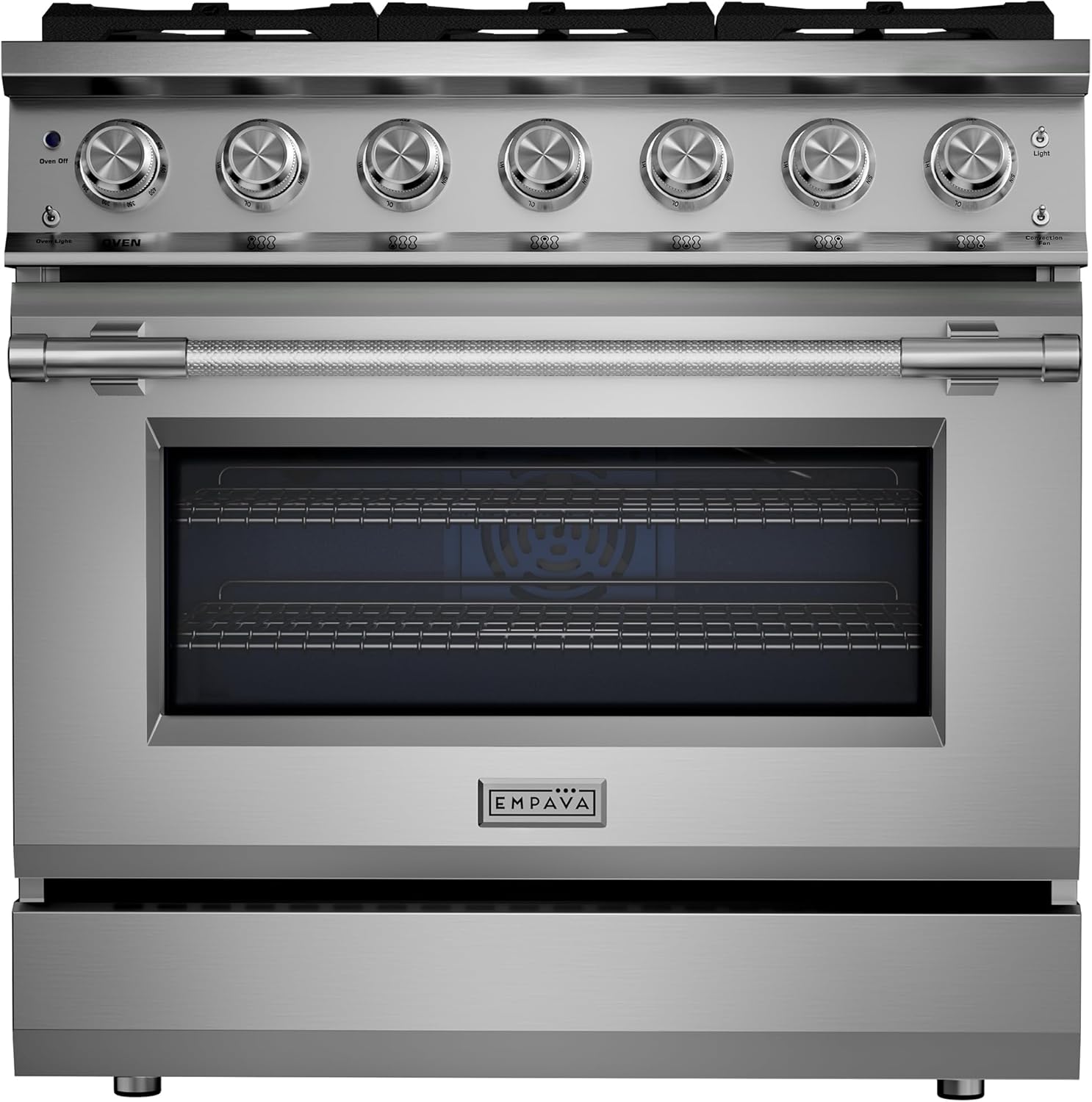 Empava 36 Inch Pro Gas Range with True Convection Oven, 6 Sealed Burners (4x25K + 2x18K BTU), Premium Porcelain Cooktop (Easy to Clean), Stainless Steel Construction, LP Kit Included, ETL Certified