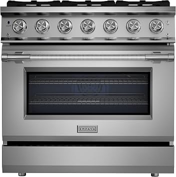 Empava 36 Inch Pro Gas Range with True Convection Oven, 6 Sealed Burners 4x25K + 2x18K BTU, Premium Porcelain Cooktop Easy to Clean, Stainless Steel Construction, LP Kit Included, ETL Certified