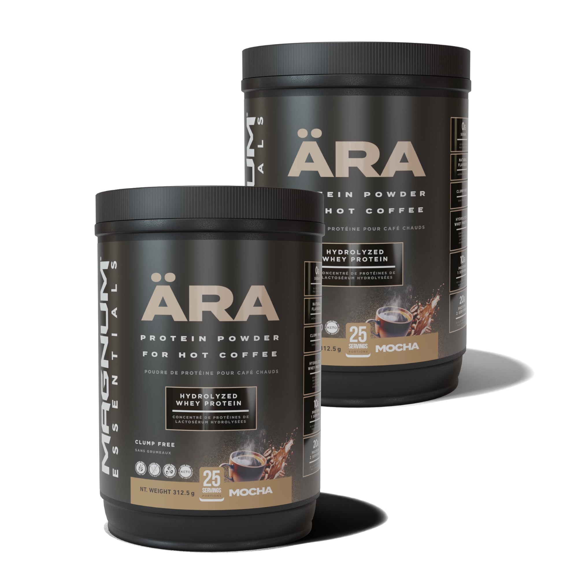 Ara Mocha High Protein Powder Tub for Hot & Cold Coffee, Tea, Drinks - Sugar-Free, Clump-Free - 20g Dissolves Smoothly in Hot Drinks, 325g (2 Pack)