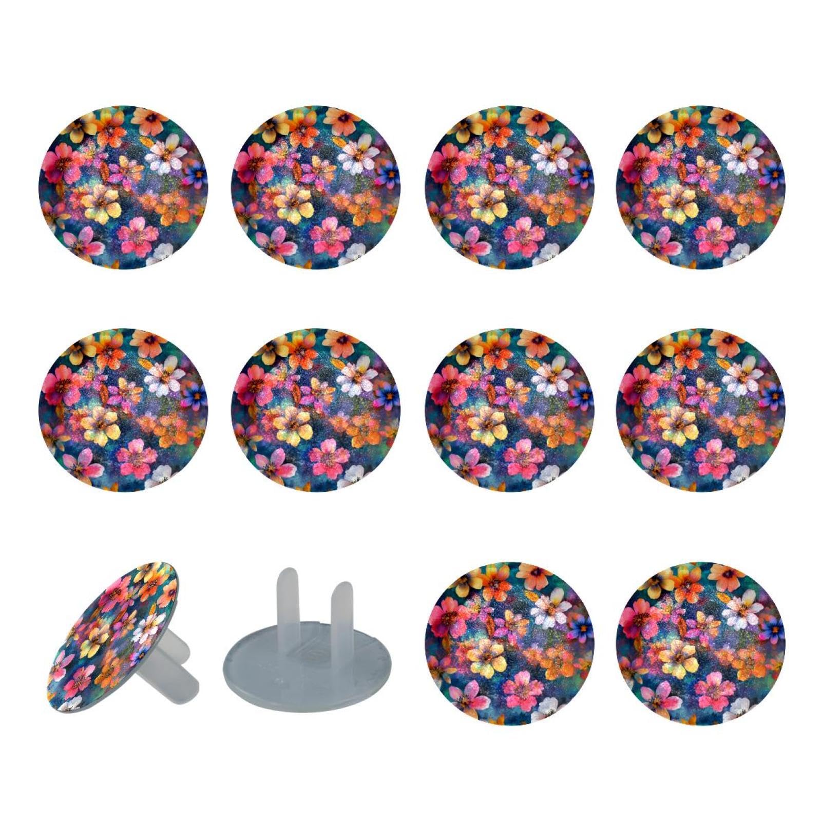 24 PCS Child Proof Outlet Covers Watercolor Flower Electrical Safety Socket Protection Caps for 2-Prong Power Wall Plates, Safe and Secure Plugs Protector