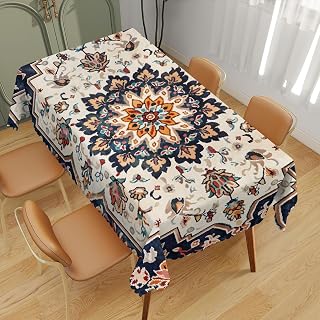 Bohemian Style Decorative Rectangle Table Cloth Multi Colored Mandala Rectangle Tablecloth Picnic Table Cover BBQ Table Cloths Polyester for Kitchen Coffee 52 x 70 Inch 4-6 Seats