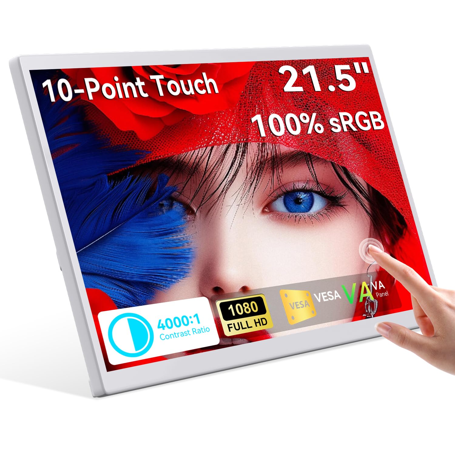 Monitor Touchscreen, 21.5 Pollici Schermo Computer 1080p con Supporto VESA | Portatile Display PC, 75 Hz, DC, HDMI e USB-C per Smartphone e Telefoni
