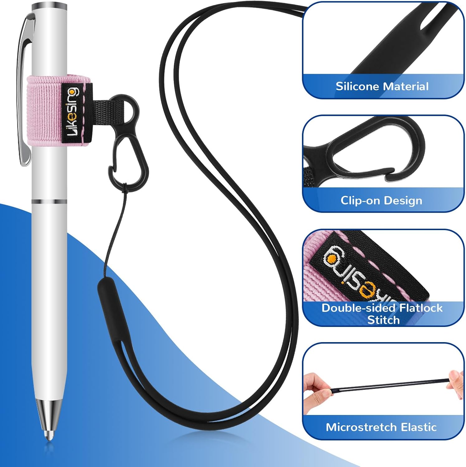 Likesing Pen Holder for Lanyard, 2 Silicone Lanyard Pen Leash(Light-Color) image 3
