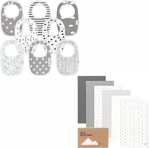 KeaBabies Paquete de 8 baberos orgánicos para niñas y niños y 6 paños para eructos para bebés niños y niñas, baberos de dentición para niños y