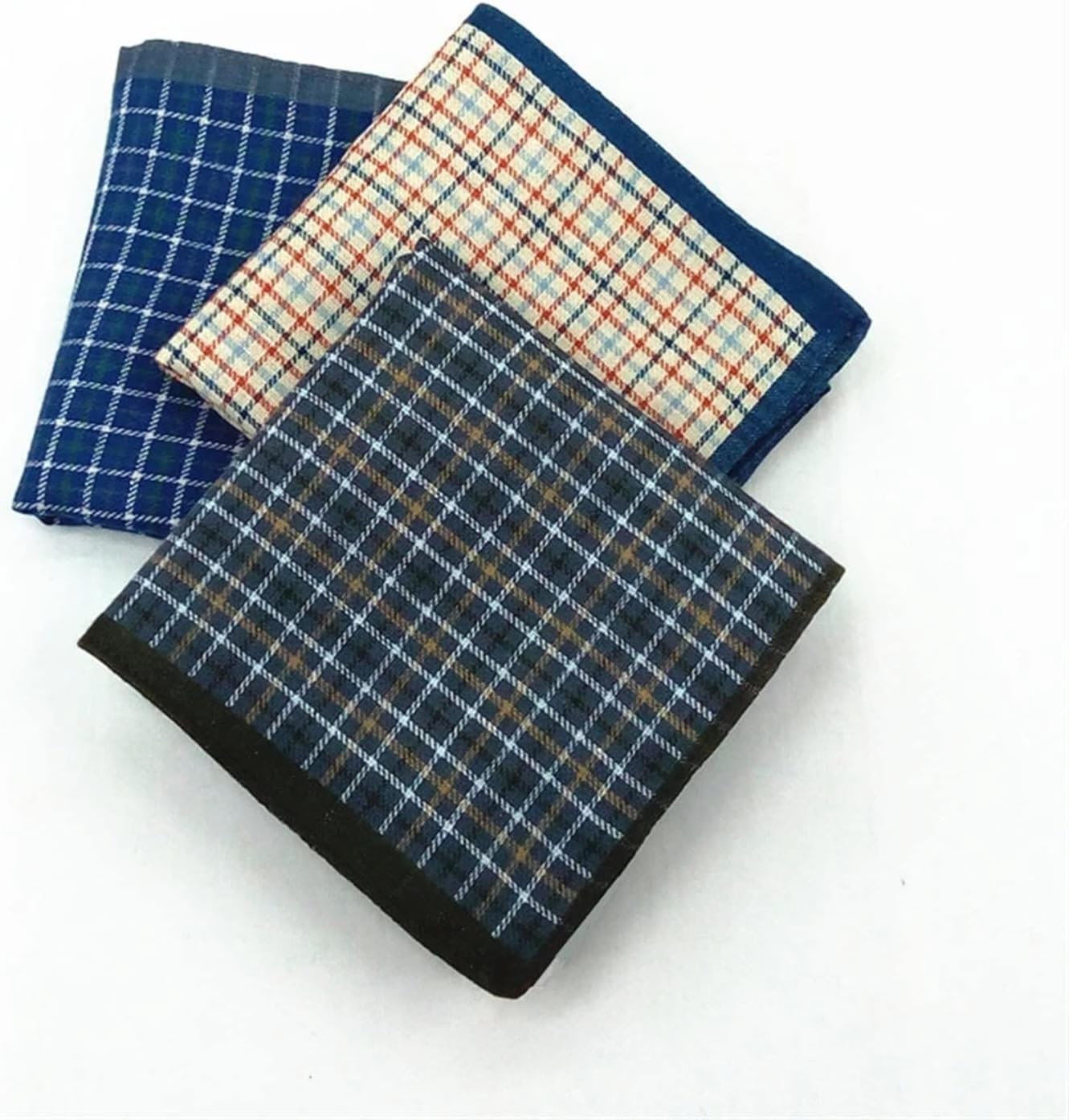 Handkerchiefs Cotton Mens Plaid Striped Square Vintage Plaid Classic Pocket Sweat-Absorbent handkerchif 3pcs (D 1)