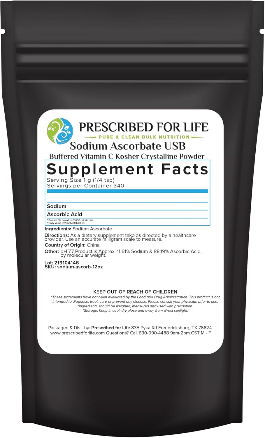 Prescribed For Life Sodium Ascorbate Powder, Natural USP Buffered Vitamin C Powder, Ascorbic Acid (2kg / 4.4lb)