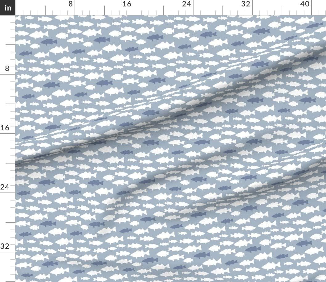 Spoonflower Fabric - Fish Blue Bass Woodland Outdoors Fishing Printed on Petal Signature Cotton Fabric by The Yard - Sewing Quilting Apparel Crafts Decor