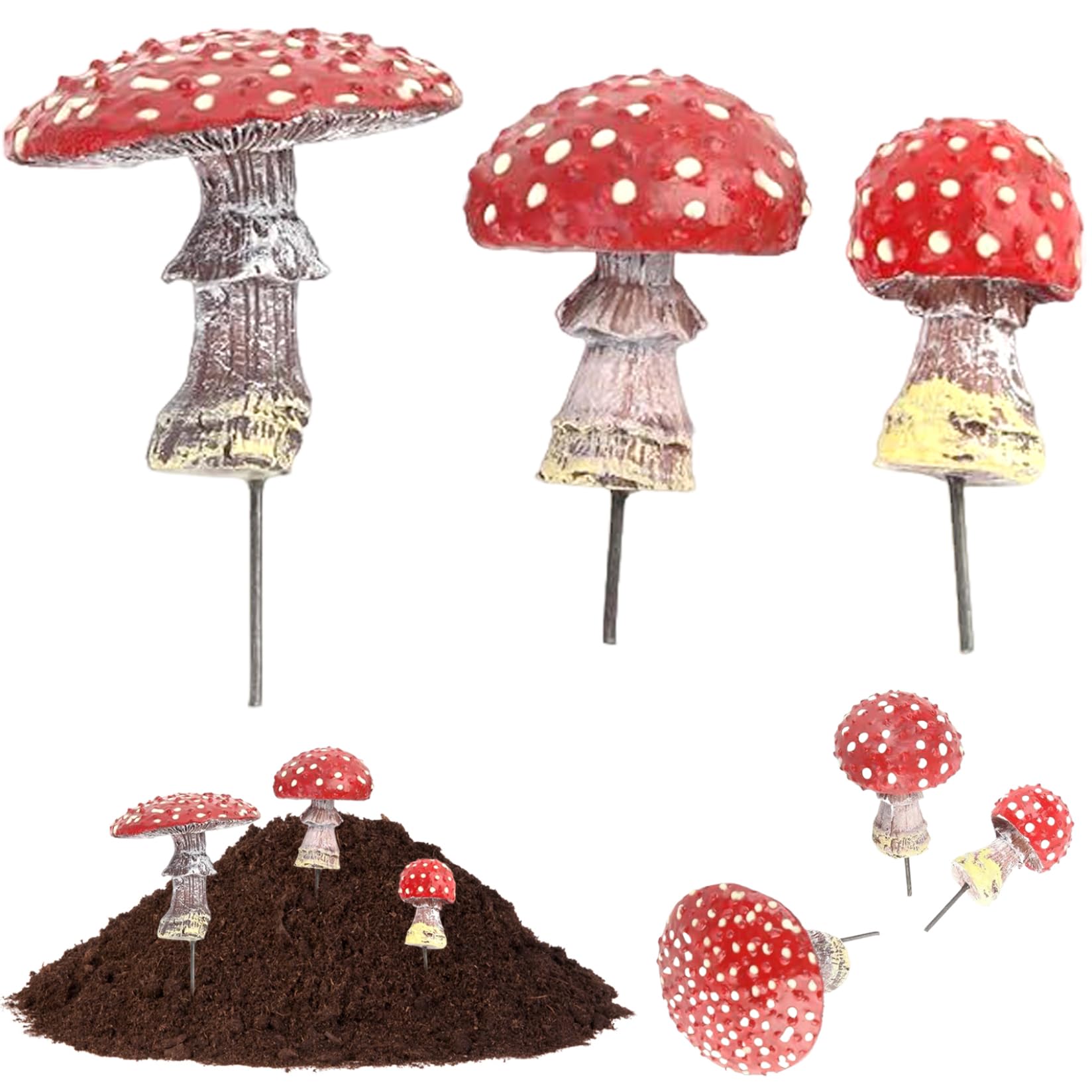 Glow in the Dark Mushrooms 1 Set Artificial & Realistic Mushroom Statue Weather-Resistant Resin Mushroom Figurines with Stake, Mushroom Decor for Bonsai, Garden, Outdoor, Style 1 Mushroom Decor Mushro