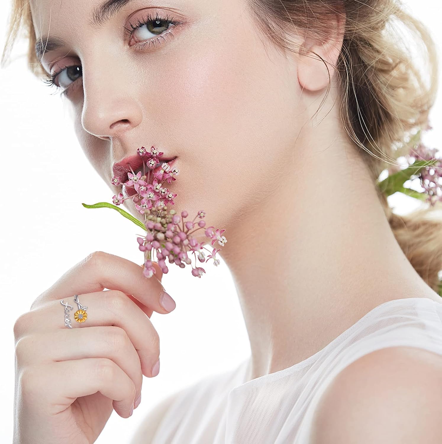 Cuoka Silver Sunflower Faith Anxiety Ring, Adjustable You Are My Sunshine Open Faith Religious Ring Christian Inspiring Incentive Jewerly Gifts for Women