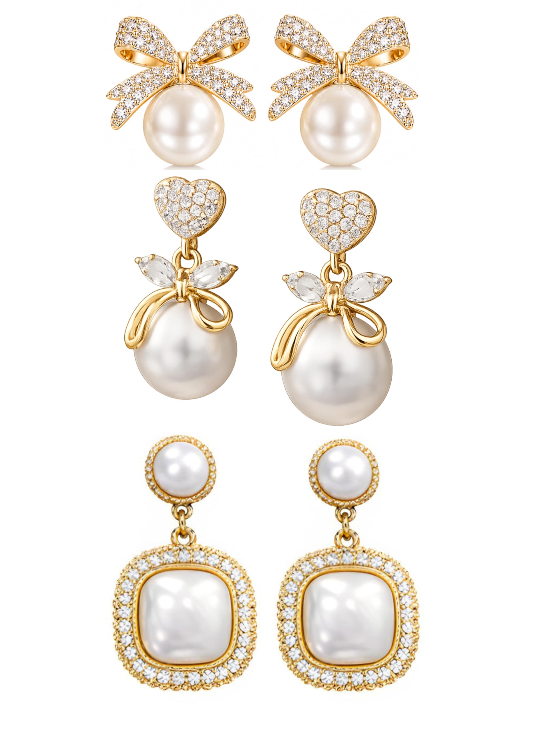 SHULOVA 3 Pearl Earrings Set with Stud Earring Pack of 3 - Image 1