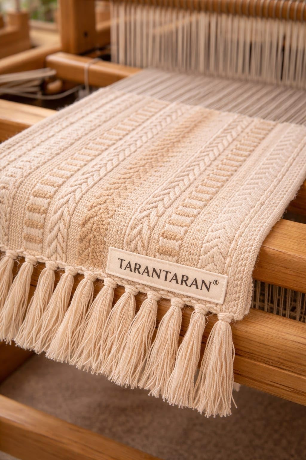 Elegant Cotton Table Runner - Beige Striped -4