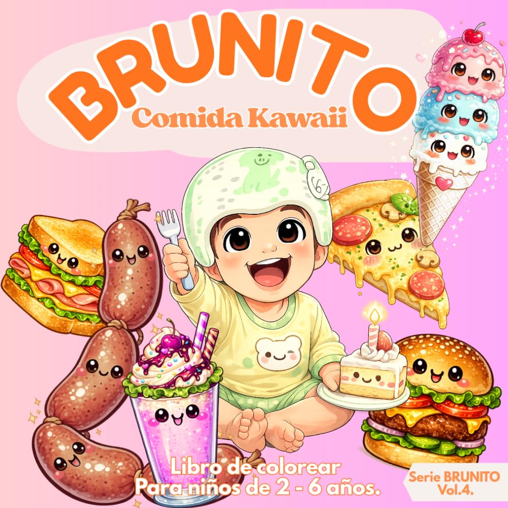 BRUNITO, COMIDA KAWAI. Libro de colorear para niños de 3 a 6 años.: “Divertidos dibujos kawaii de comida adorable para colorear”