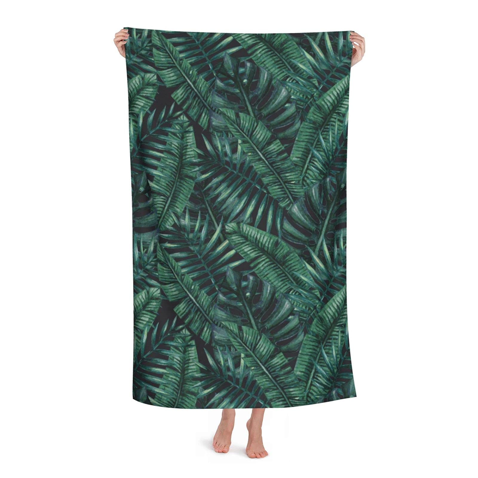 LSRCPD Watercolor Tropical Jungle Beach Towel Highly Absorbent Microfiber Beach Blanket Soft Bath Towels 80 x 130 cm