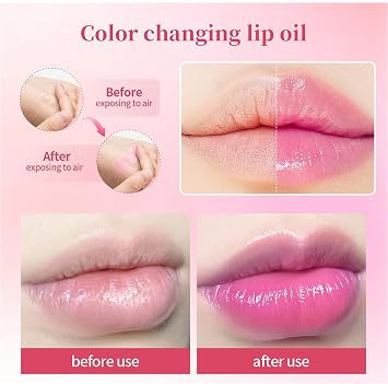 Pink Lip Serum Plump, Color Changing Lip Gloss Magic, Hydrating Lip Glow Oil Plumping Gloss Tinted Lip Balm Lip Care, Lip Plumper Transparent Lip Serum, Hydrating Moisturizing, Nourishing Glossy (2)