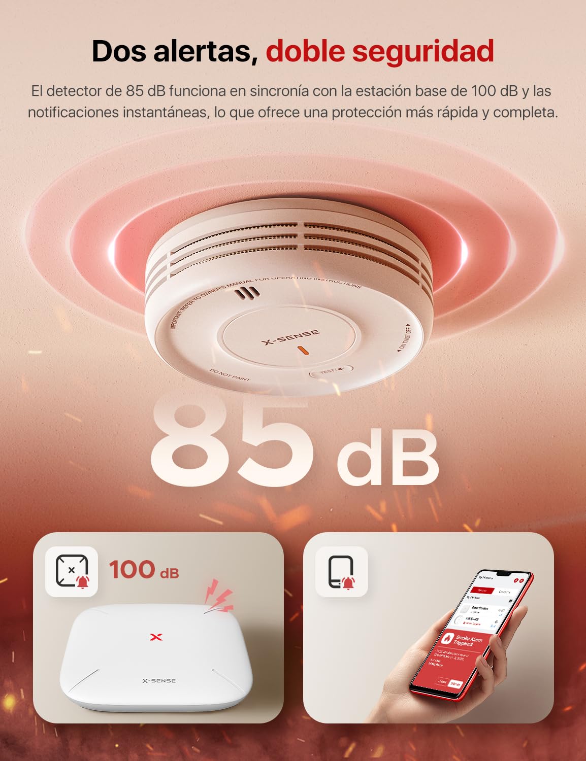 Detector de Humo Inteligente X-Sense con Montaje Magnético, Interconectado Inalámbrico, Batería Reemplazable de 10 Años, Función App Requiere Estación Base SBS50, Modelo XS0D-MR, 3 Unidad