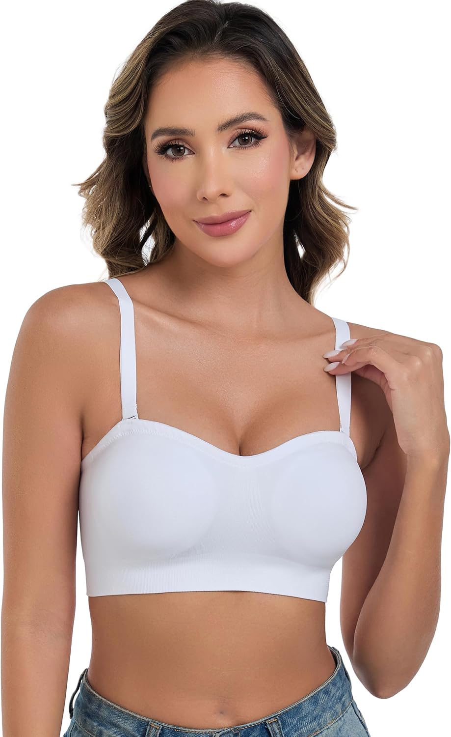 ANGOOL Strapless Bras for Women Wirefree Non-Slip Tube Top Invisible Bralette Seamless Padded Bandeau Bra - Image 4