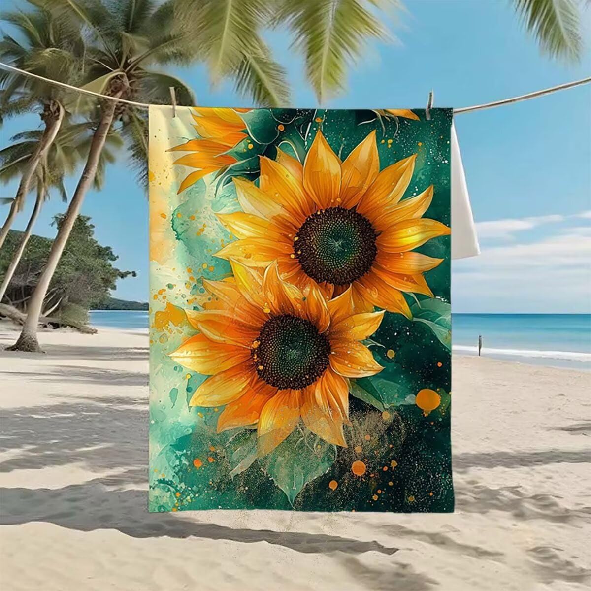 Toalla de Playa Grande 220x100cm/35x70cm, Juego de 2 Toalla Microfibra XXL de Antiarena, Toallas Playa Suave Ligera, Absorbente Secado Rápido, Beach Towel Viaje, Regalo Mujer Hombre (Girasol) J-61
