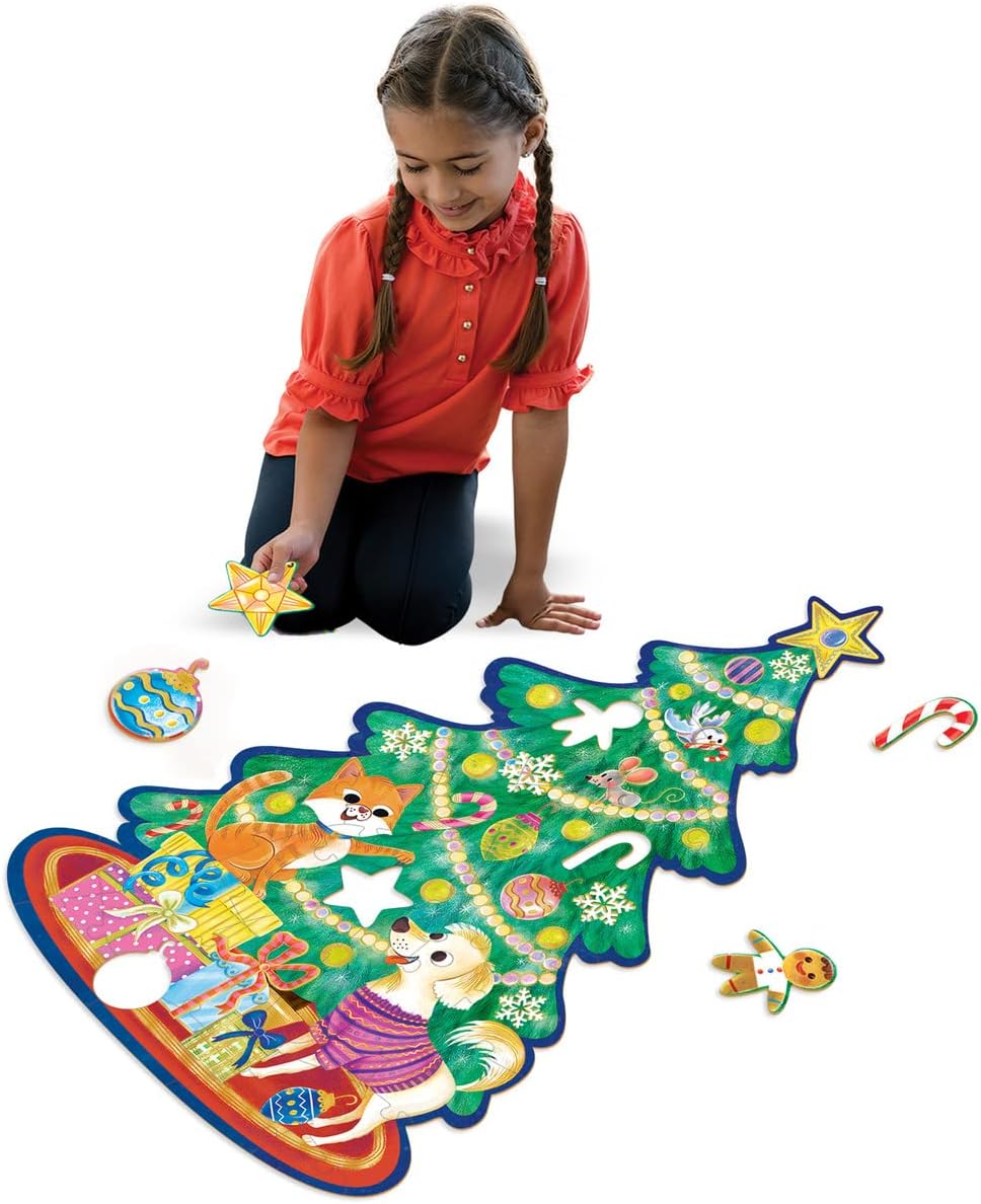 Peaceable Kingdom Shimmery Christmas Tree Floor Puzzle – Giant Floor Puzzle for Kids Ages 3 & up – Fun-Shaped Puzzle Pieces – Great for Classrooms : Toys & Games