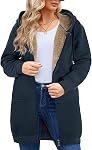 AFFA Plus Taille longue polaire Hoodie d'hiver chaud Casual Soft Zip up pour femme
