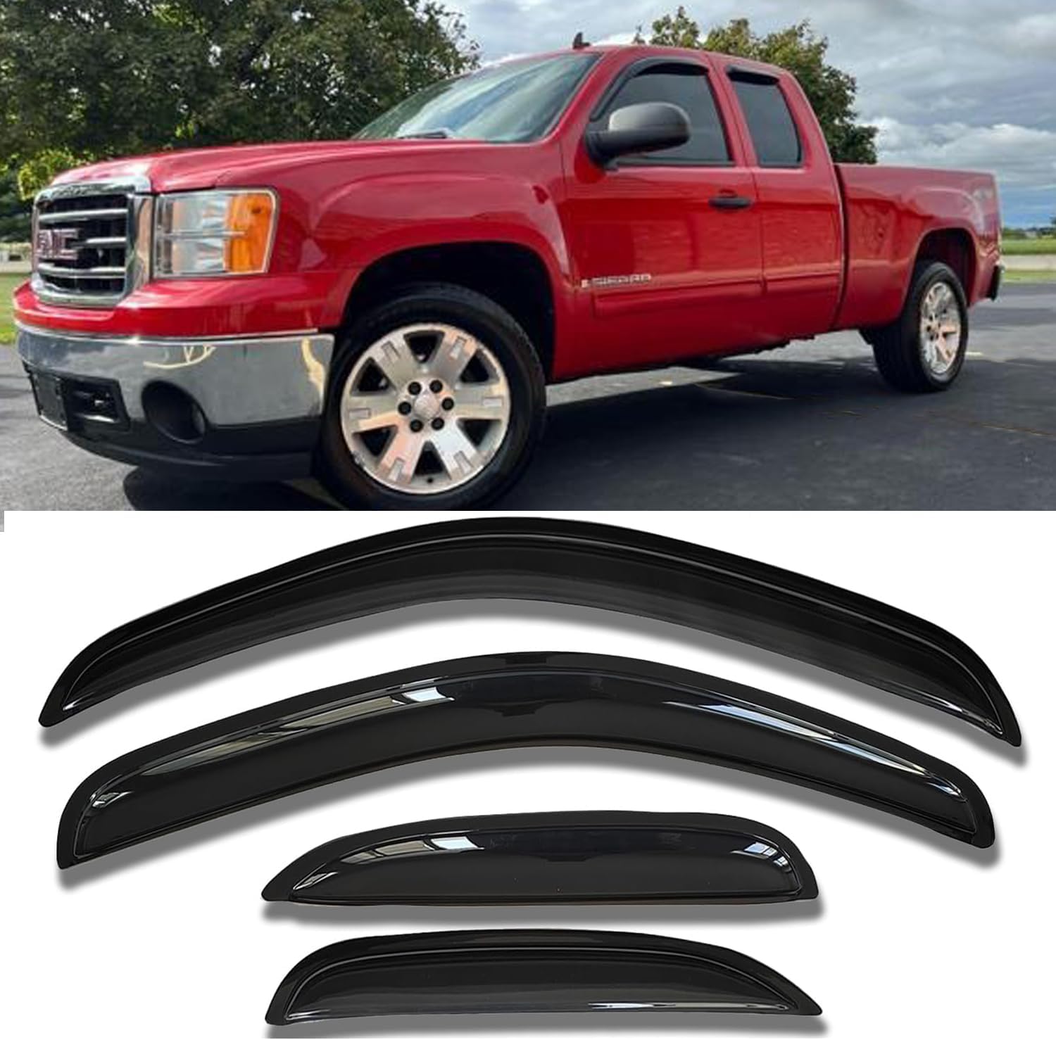 Window Visors Rain Guards for Chevrolet (Chevy) Silverado 1500 for GMC Serria 1500, 2007-2013 Extended Cab Original Tape-on Window Deflectors Vent Deflector Sun Visor Shades Car Accessories, 4 pcs