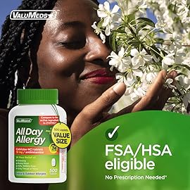 ValuMeds 24-Hour Allergy Medicine Antihistamine for Pollen, Hay Fever, Dry, Itchy Eyes, Allergies | Cetirizine HCl 10mg Caplets, Compare to Leading Brand (500 Count)